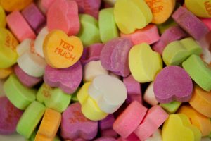 Pile of Conversation Hearts.