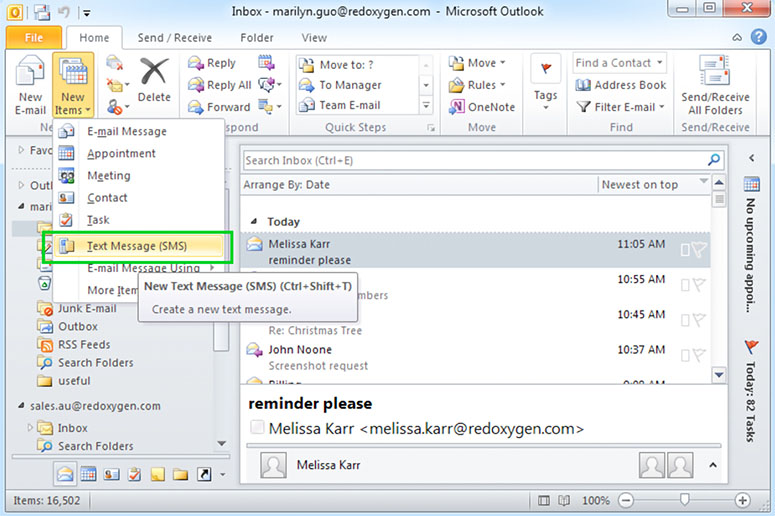 send text message from outlook
