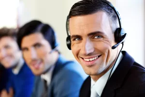 Man with headset in a call center