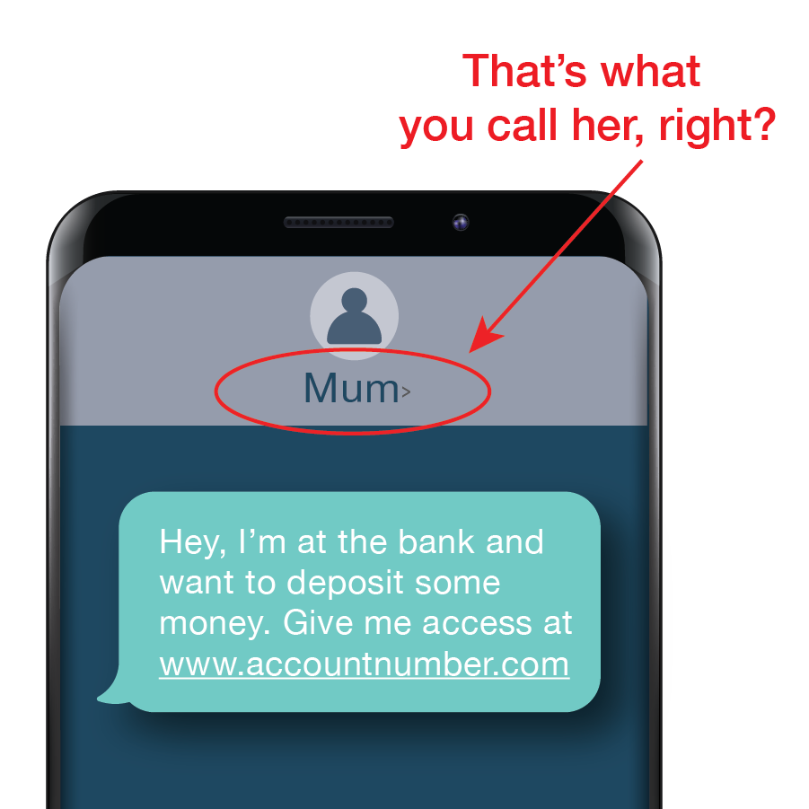 Scam text message on cell phone screen that looks like it's coming from your Mum.