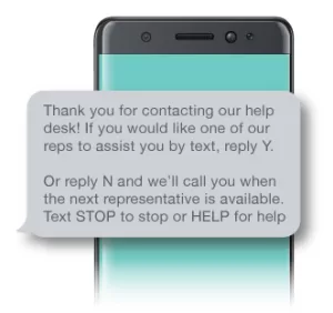 image of a text bubble on a phone with a help desk message.