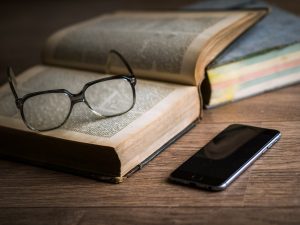 Phone and library book