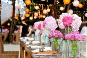 flower arrangement on tables for wedding